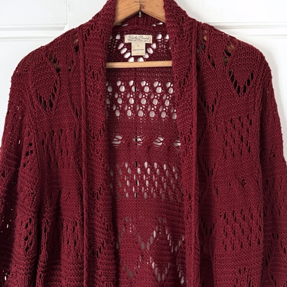 Lucky Brand Sweaters - Lucky Brand Womens Open Cardigan Sweater Large Dark Red Maroon Long Knit Pockets